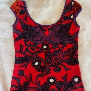 Red and Black Bird Patterned top
